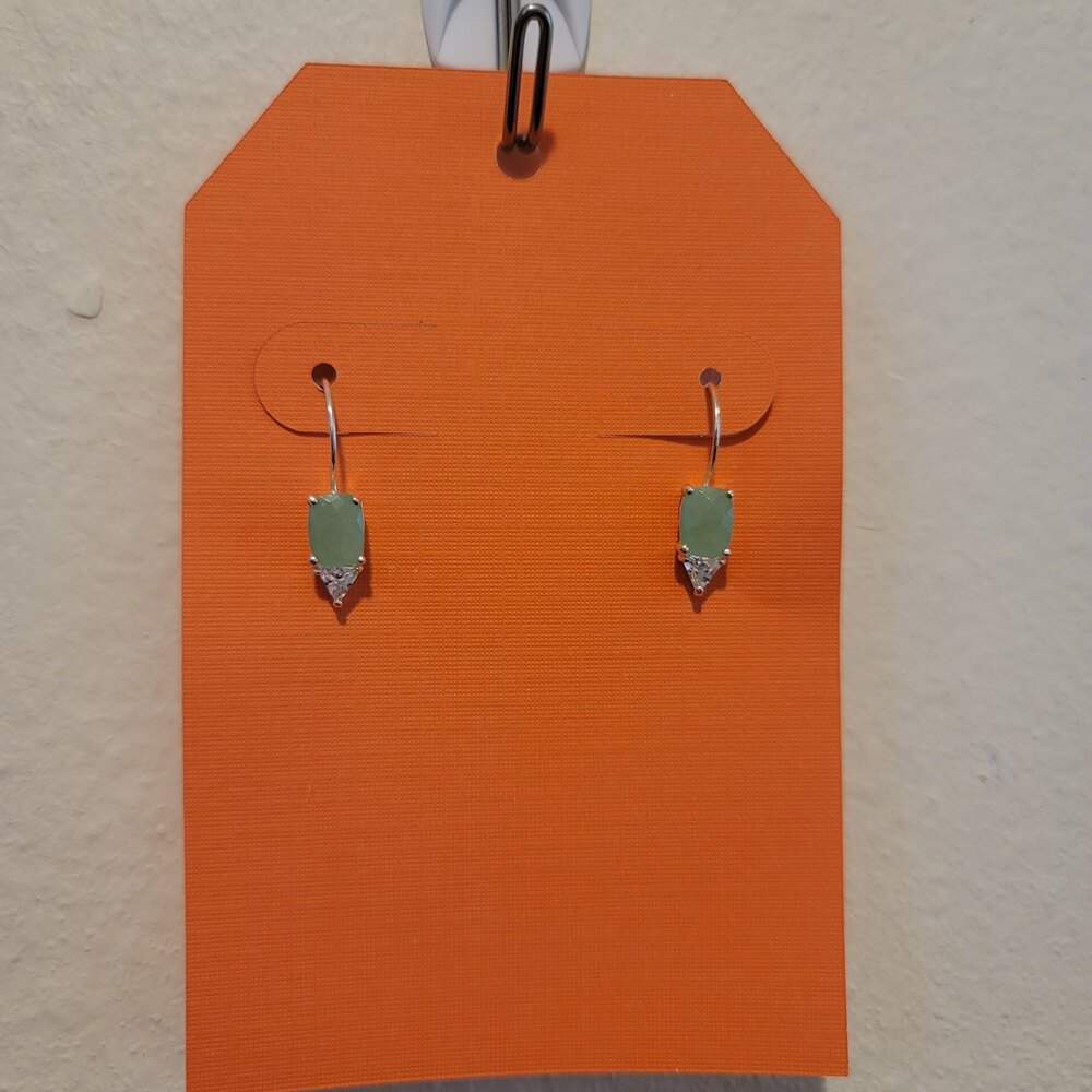 925 Sterling Silver Milky Green Gemstone Earrings – Elegant Drop Design